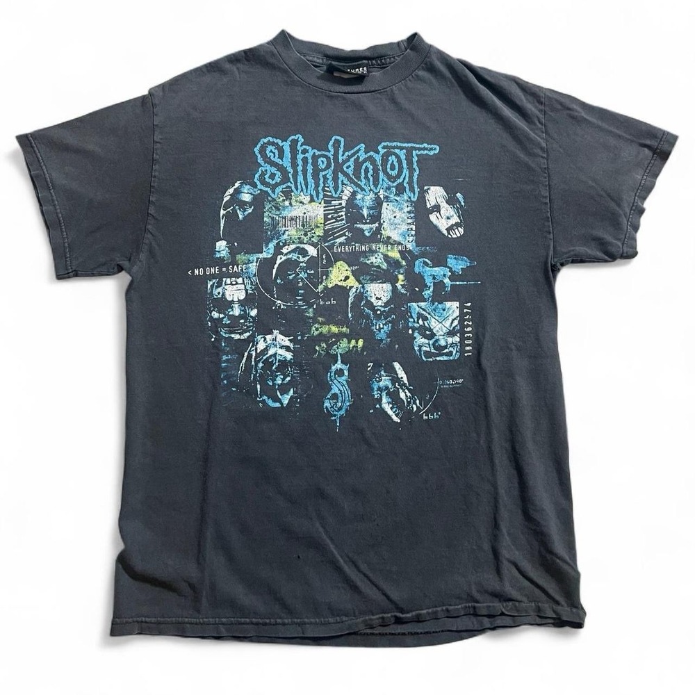 Vintage 2002 Slipknot Faded Black Short Sleeve T-Shirt Size Medium Y2K Metal
